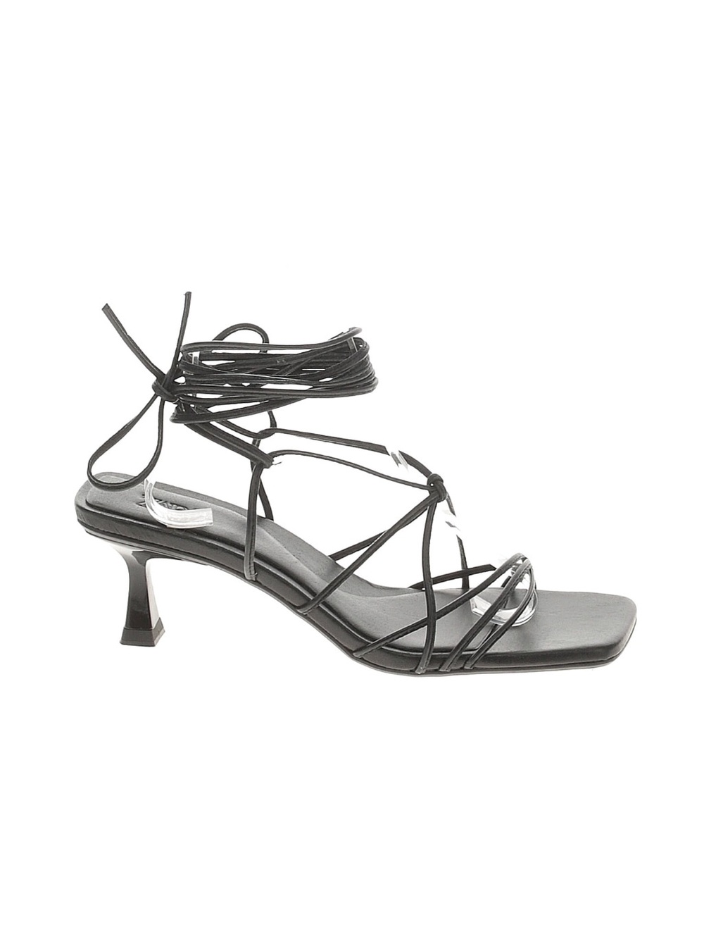 ZARA Black Strappy Lace-Up Kitten Heel Sandals
